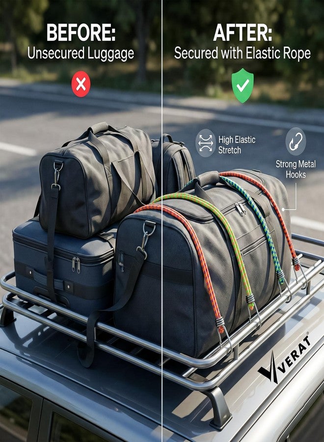 VERAT حبل مطاطي متعدد الألوان من فيرات، قطعتان، عالي القوة وقابل للتمدد - متعدد الاستخدامات لتعليق الملابس، والربط خلف الدراجات، إلخ. (2 متر + قابل للتمدد) - Image 4